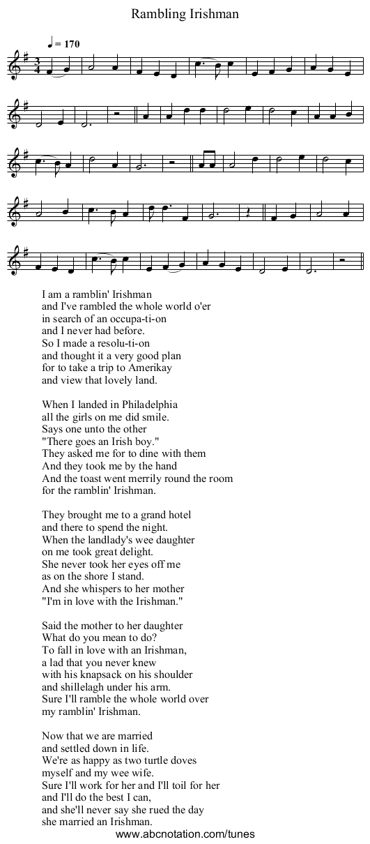 Rambling Irishman - staff notation