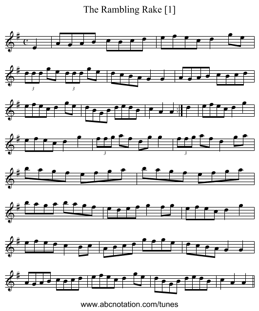 Rambling Rake [1], The - staff notation