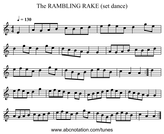 RAMBLING RAKE (set dance), The - staff notation