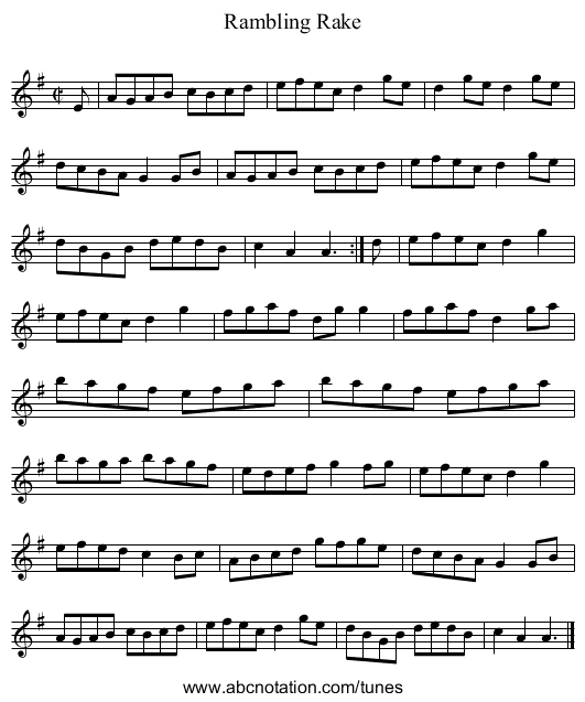 Rambling Rake - staff notation