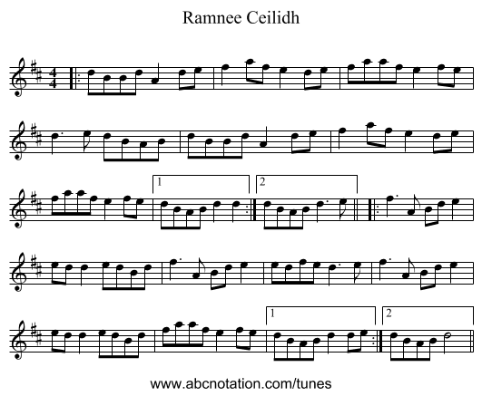 Ramnee Ceilidh - staff notation