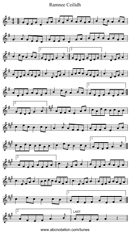 Ramnee Ceilidh - staff notation
