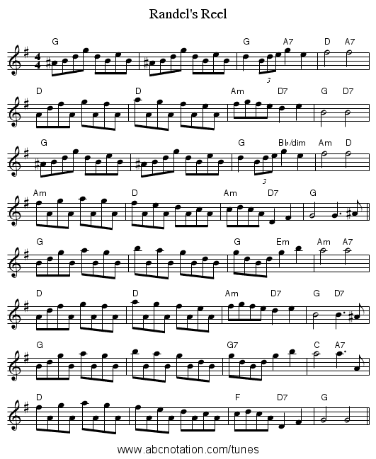 Randel's Reel - staff notation