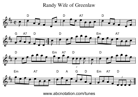 Randy Wife of Greenlaw - staff notation