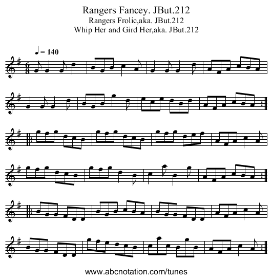 Rangers Fancey. JBut.212 - staff notation