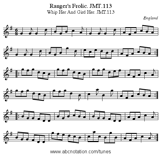 Ranger's Frolic. JMT.113 - staff notation