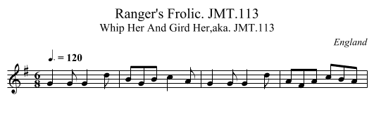 Ranger's Frolic. JMT.113 - staff notation