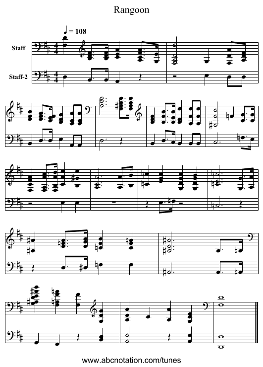 Rangoon - staff notation