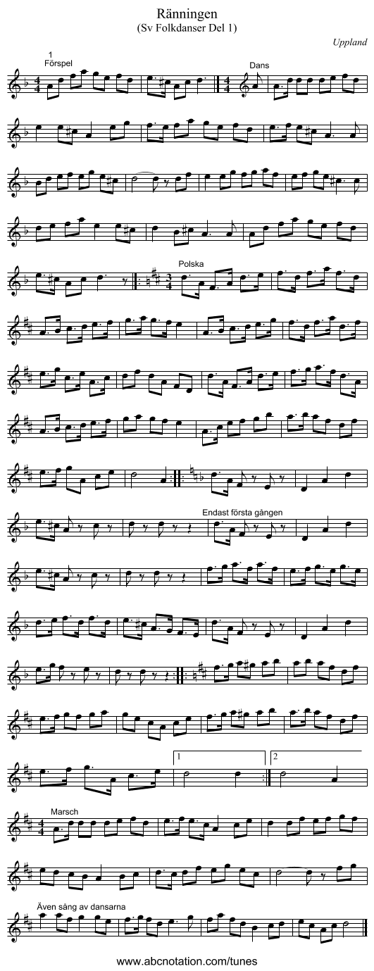Ränningen - staff notation