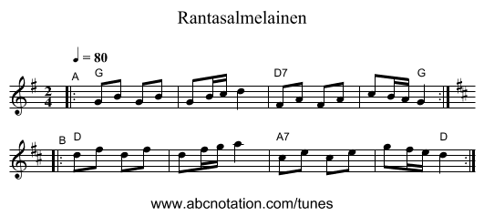 Rantasalmelainen - staff notation