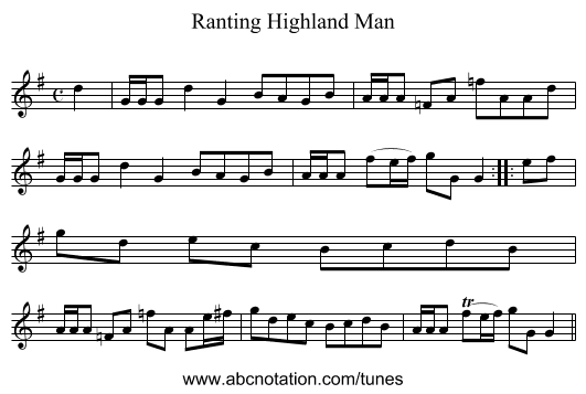 Ranting Highland Man - staff notation