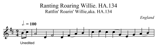 Ranting Roaring Willie. HA.134 - staff notation