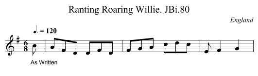 Ranting Roaring Willie. JBi.80 - staff notation