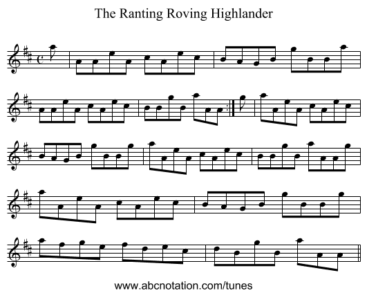 Ranting Roving Highlander, The - staff notation