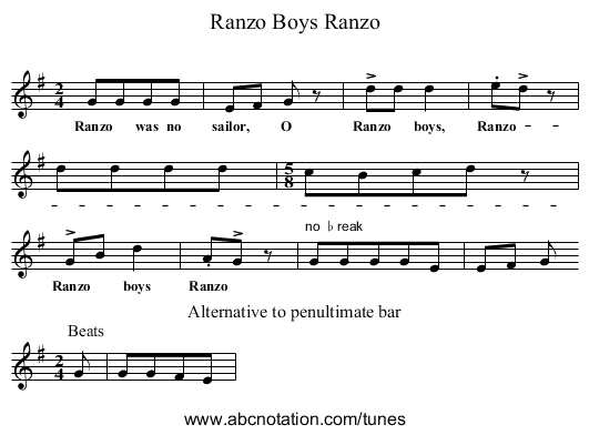 Ranzo Boys Ranzo - staff notation