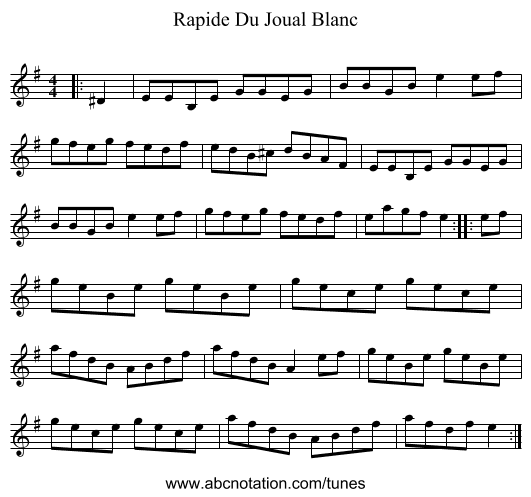 Rapide Du Joual Blanc - staff notation