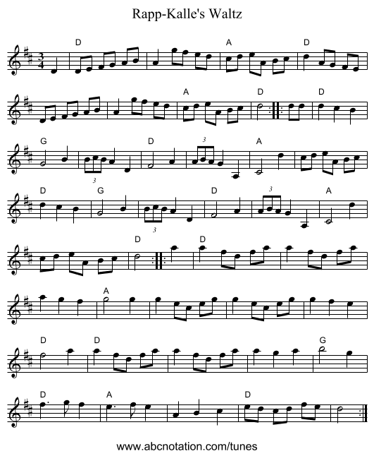 Rapp-Kalle's Waltz - staff notation