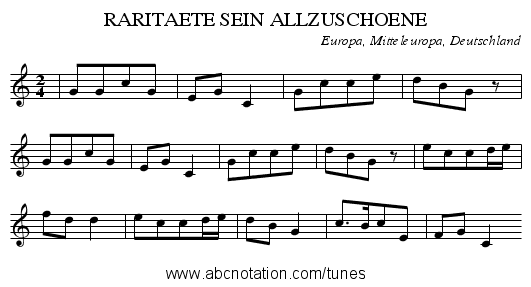 RARITAETE SEIN ALLZUSCHOENE - staff notation