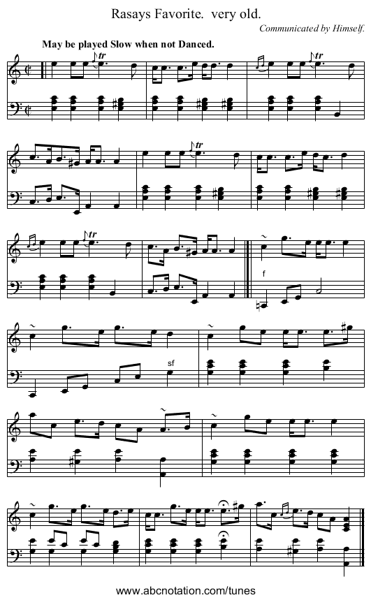 Rasays Favorite.  very old. - staff notation