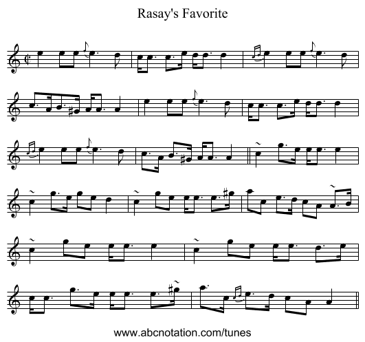 Rasay's Favorite - staff notation