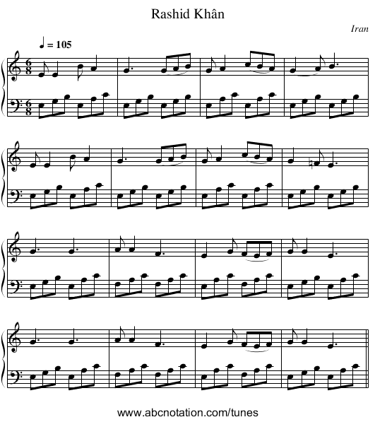 Rashid Khân - staff notation