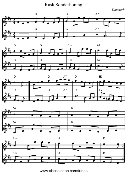 Rask Sønderhoning - staff notation