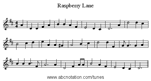 Raspberry Lane - staff notation