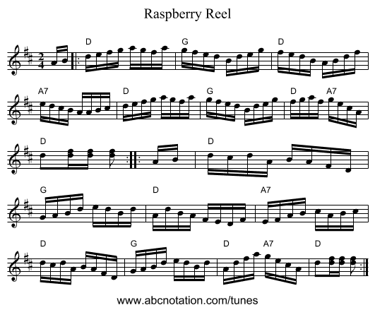 Raspberry Reel - staff notation