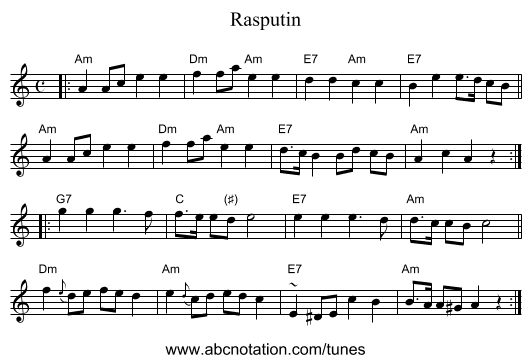 Rasputin - staff notation
