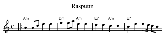 Rasputin - staff notation