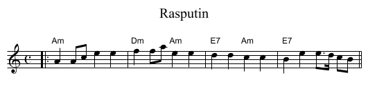 Rasputin - staff notation