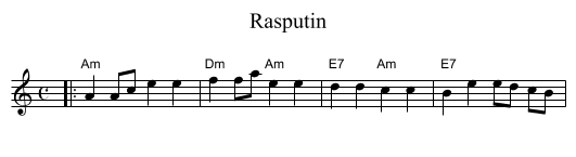 Rasputin - staff notation