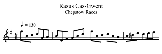 Rasus Cas-Gwent - staff notation