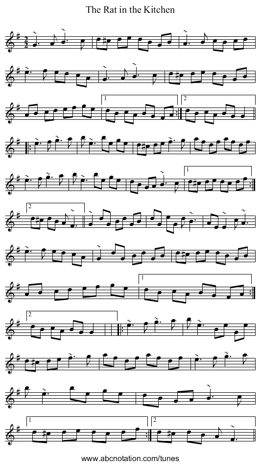 Rat in the Kitchen, The - staff notation