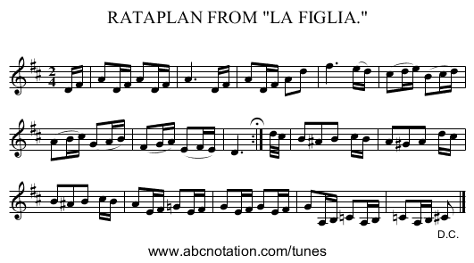 RATAPLAN FROM LA FIGLIA. - staff notation