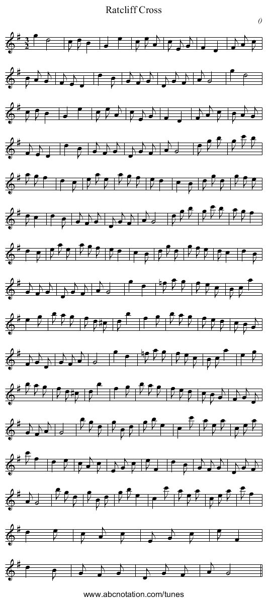 Ratcliff Cross - staff notation