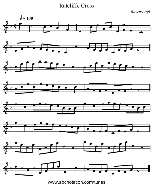 Ratcliffe Cross - staff notation