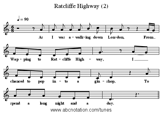 Ratcliffe Highway (2) - staff notation