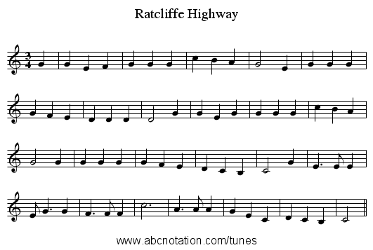 Ratcliffe Highway - staff notation