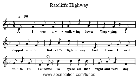 Ratcliffe Highway - staff notation