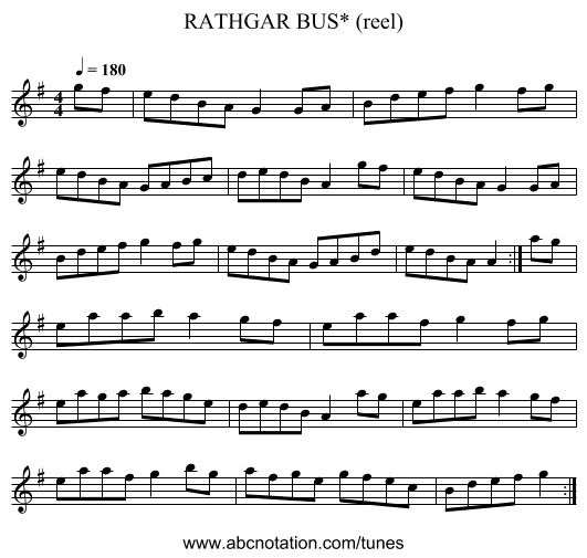 RATHGAR BUS* (reel) - staff notation