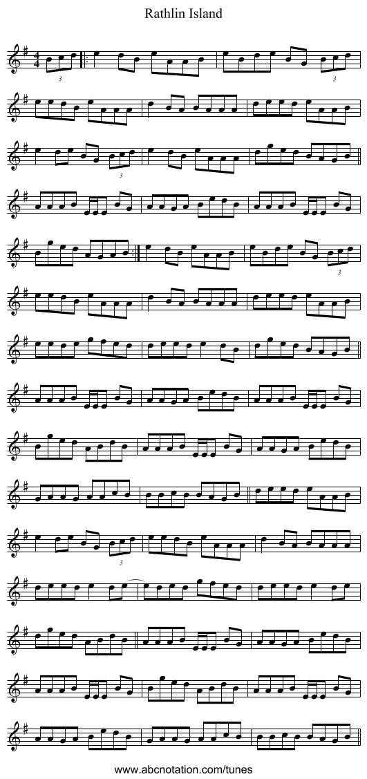 Rathlin Island - staff notation