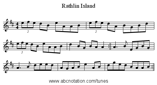 Rathlin Island - staff notation