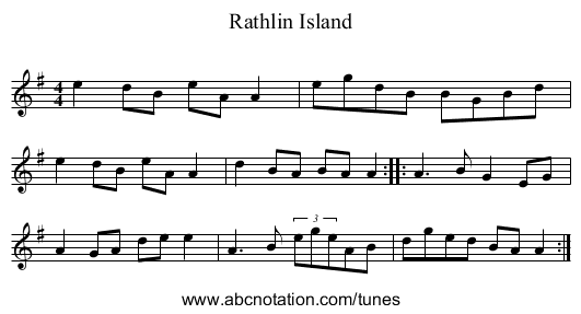 Rathlin Island - staff notation