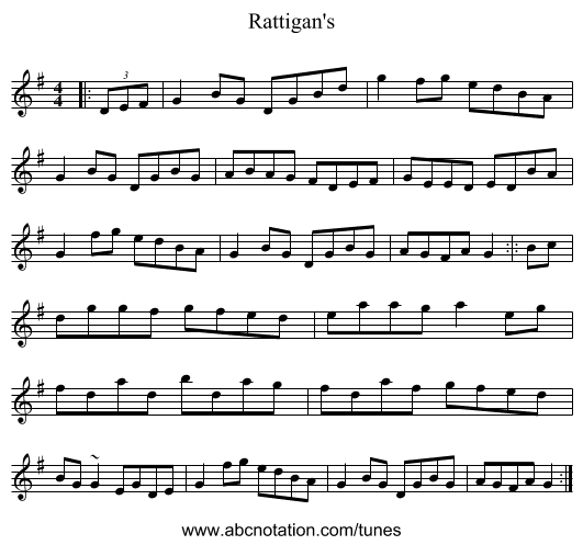 Rattigan's - staff notation