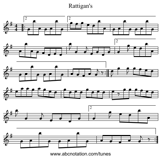 Rattigan's - staff notation
