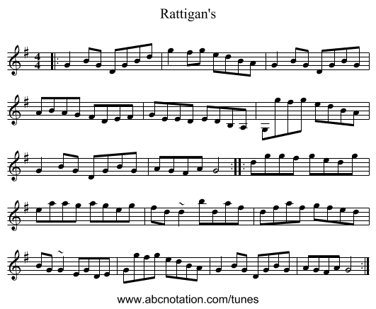 Rattigan's - staff notation