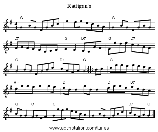 Rattigan's - staff notation