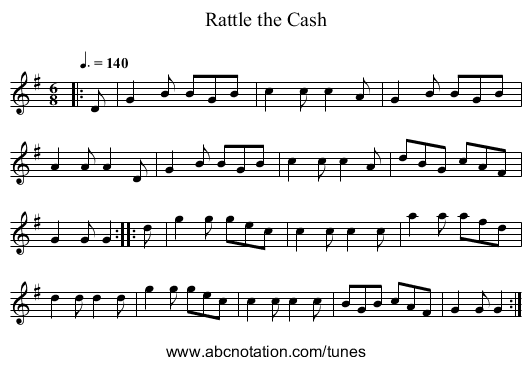 Rattle the Cash - staff notation