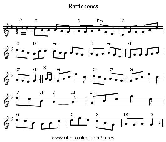 Rattlebones - staff notation